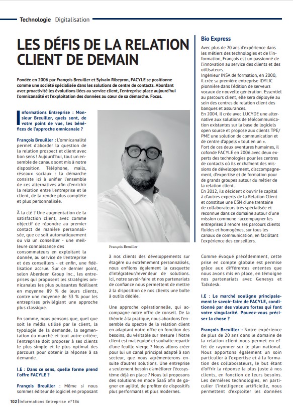 Miniature de l'article presse de FACYLE expert de la relation client des PME TPE et grands comptes