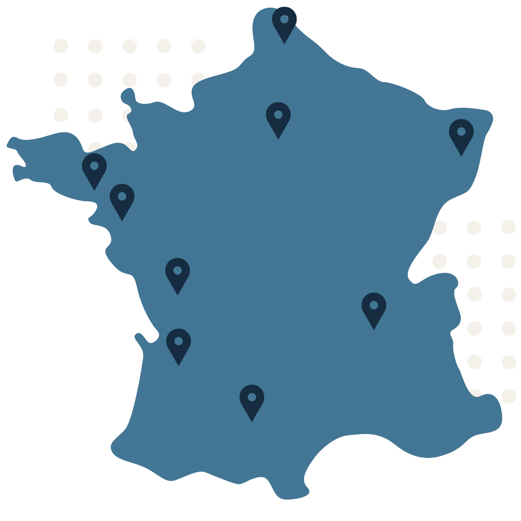 Carte de la présence de FACYLE dans toute la France. FACYLE c'est aussi une équipe à proximité de votre centre de contact pour vos solutions Genesys Engage, Genesys Cloud et Talkdesk